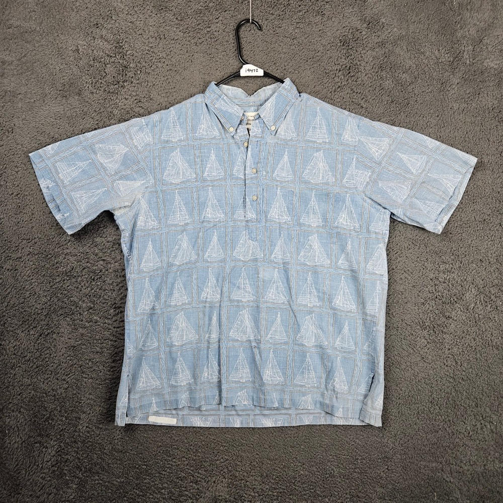 Reyn Spooner Dietrich Varez Sailboat Hawaiian‎ Shirt Mens XL Blue Short Sleeve